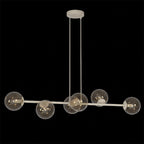 Hanglamp gepoedercoat staal en glas Magnus, beige met amber glas, breedte 110 cm, 6 fittingen E14