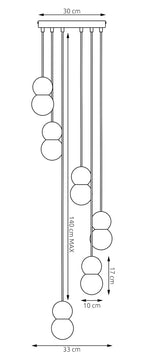 Hanglamp gepoedercoat staal hout Loop Scandinavisch beige met witte kappen, 6 lichtpunten (G9) voor boven eettafel