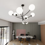 Plafondlamp gepoedercoat staal en glas Hunter 6 lichtpunten, modern, zwart met wit glas – 89 x 63 cm