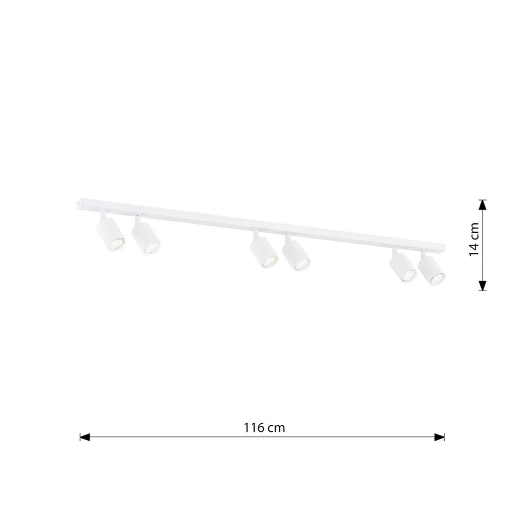 Plafondlamp gepoedercoat staal Flash minimalistisch wit, 116 x 4 x 2 cm met 6 GU10-fittingen