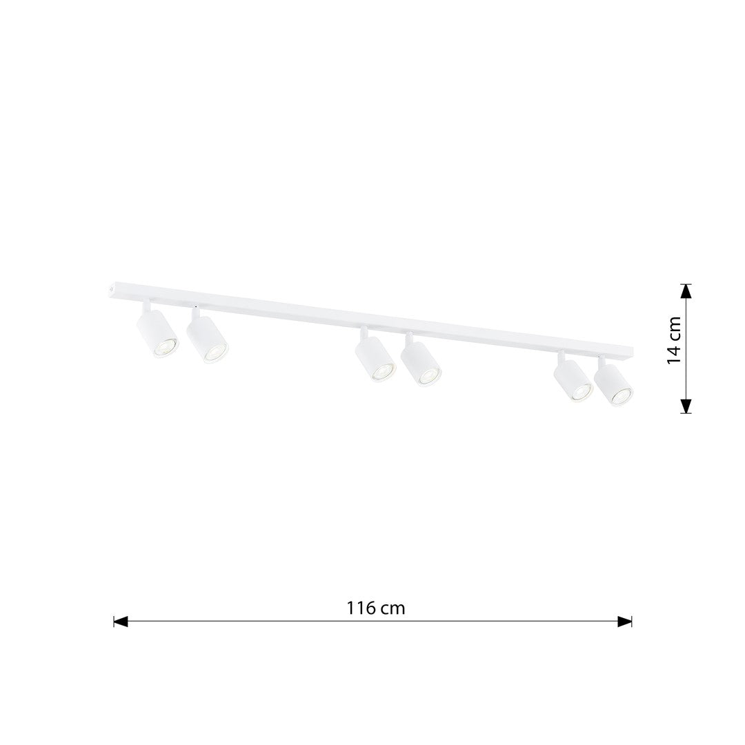 Plafondlamp gepoedercoat staal Flash minimalistisch wit, 116 x 4 x 2 cm met 6 GU10-fittingen