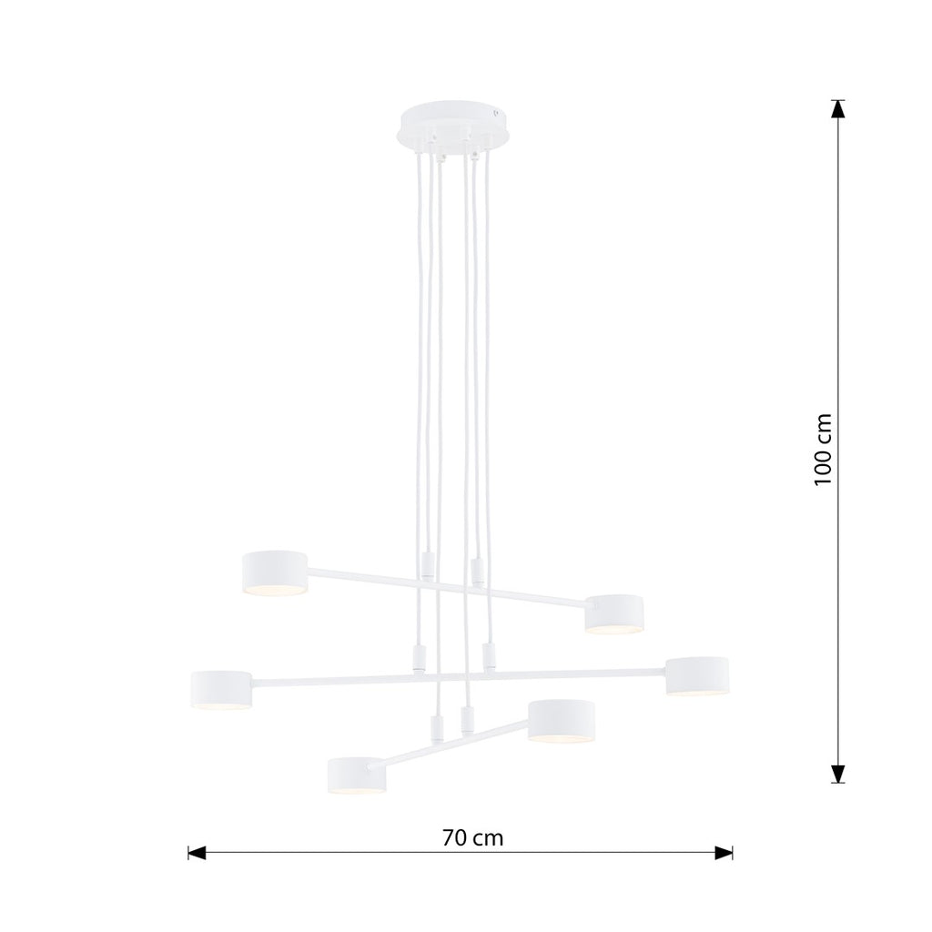 Hanglamp gepoedercoat staal Scandinavisch wit 70 x 100 cm, 6 GX53-fittingen, in hoogte verstelbaar