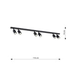 Plafondlamp staal Flash minimalistisch zwart 116 cm, 6 spots met GU10-fitting voor woonkamer of keuken