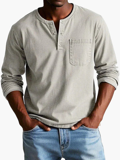 Men's Long Sleeve Henley Shirt – Classic Casual Style for Everyday and Office