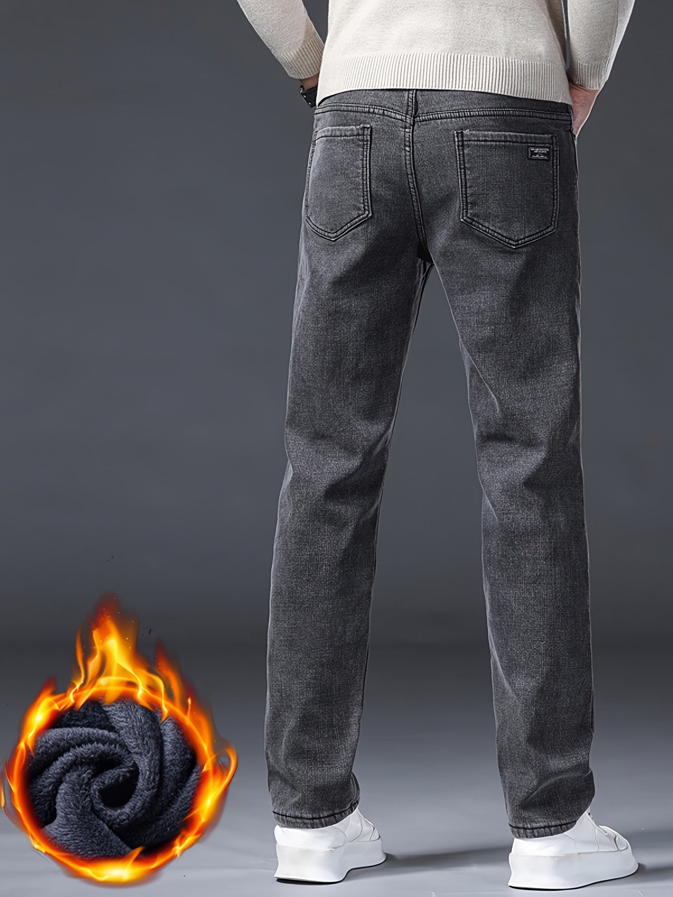 Herren Jeans Hose Grau Winter Warm
