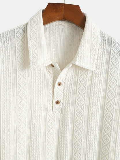Men's polo shirt with geometric embroidery and texture – modern casual design
