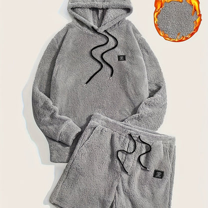 Unisex Teddyfleece Hoodie & Shorts Set Plüsch Hausanzug