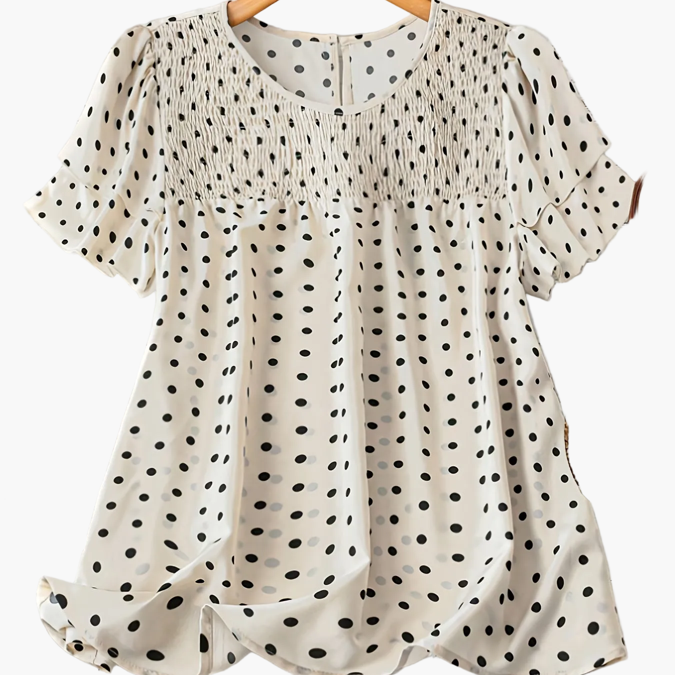 Women's blouse with dots, elegant, short-sleeve, summer, casual & office