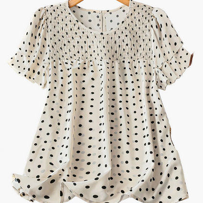 Women's blouse with dots, elegant, short-sleeve, summer, casual & office
