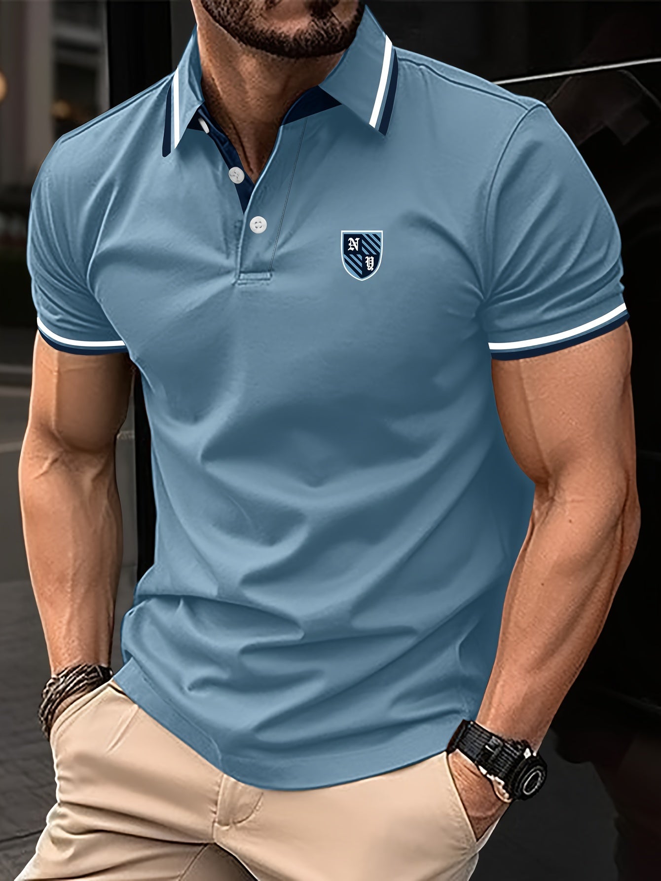 Men's Casual Style Polo Shirt with Contrast Collar – Short Sleeve, Summer, Leisure