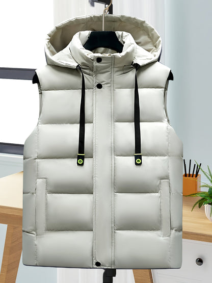 Unisex hooded quilted vest with a zipper and pockets