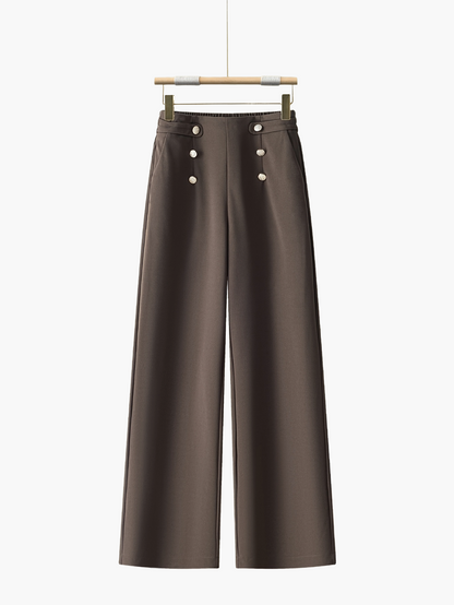 Women's Elegant Wide-Leg Pants with Button Details – Casual & Office