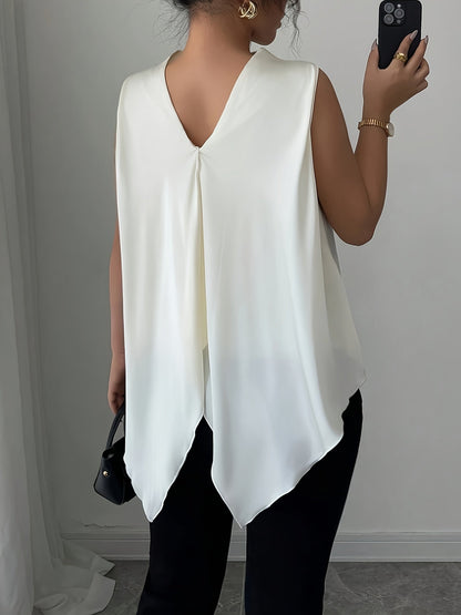 Women's sleeveless blouse with elegant waterfall neckline – Modern office & evening outfit