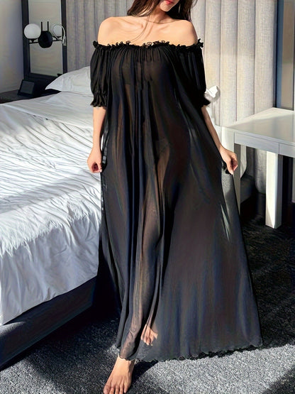 Women's Off-Shoulder Maxi Dress Nightgown Elegant for Home & Sleep