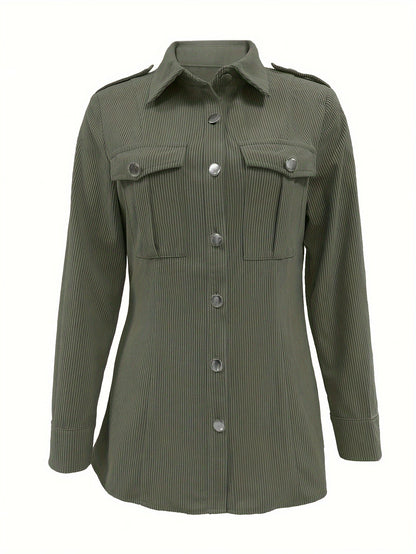 Women's corduroy shirt jacket with buttons and chest pockets