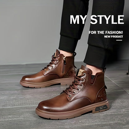 Men's worker boots with laces and a zipper, lined