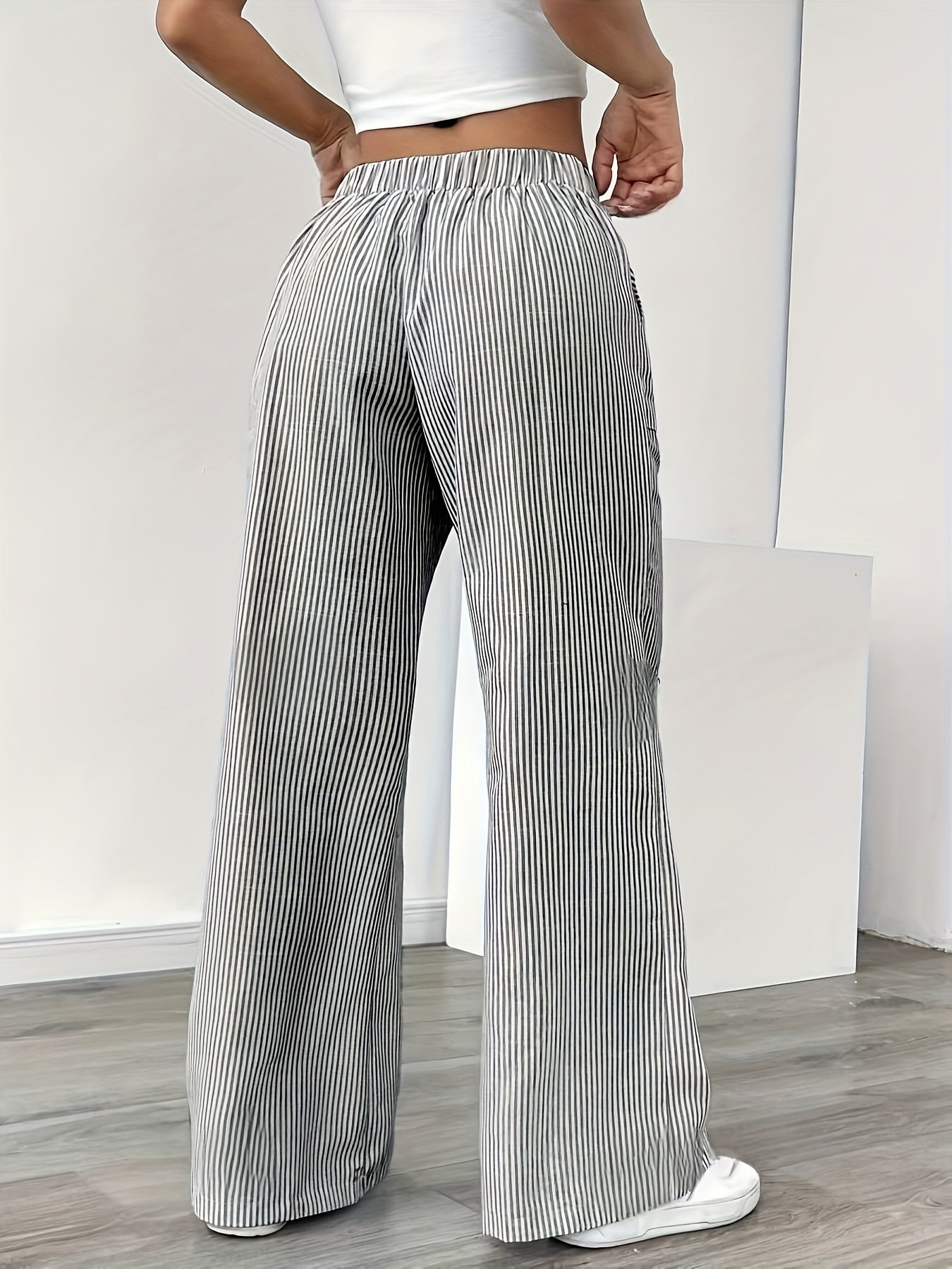 Women's Wide-Leg Casual Pants with Stripes and Drawstring – Relaxed Streetwear for Everyday and Weekend