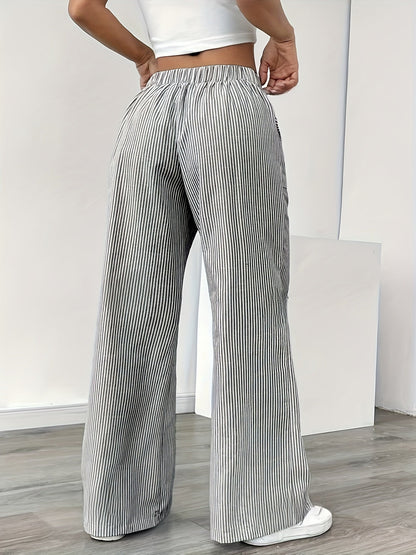 Women's Wide-Leg Casual Pants with Stripes and Drawstring – Relaxed Streetwear for Everyday and Weekend