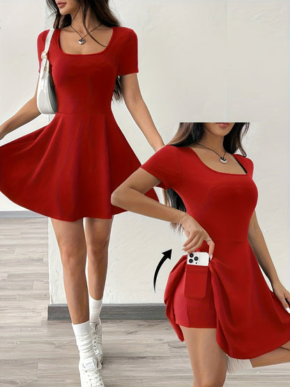 Women's Elegant Casual Dress with Short Sleeves and A-Line Cut – Perfect for Everyday and Going Out