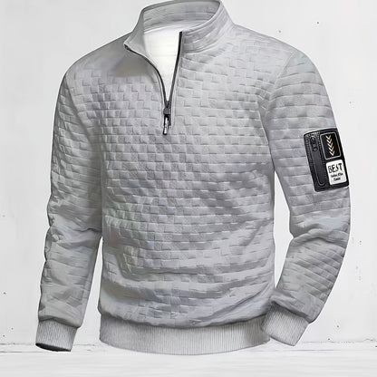 Stehkragen Pullover Herren mit Reißverschluss, gesteppt, einfarbig