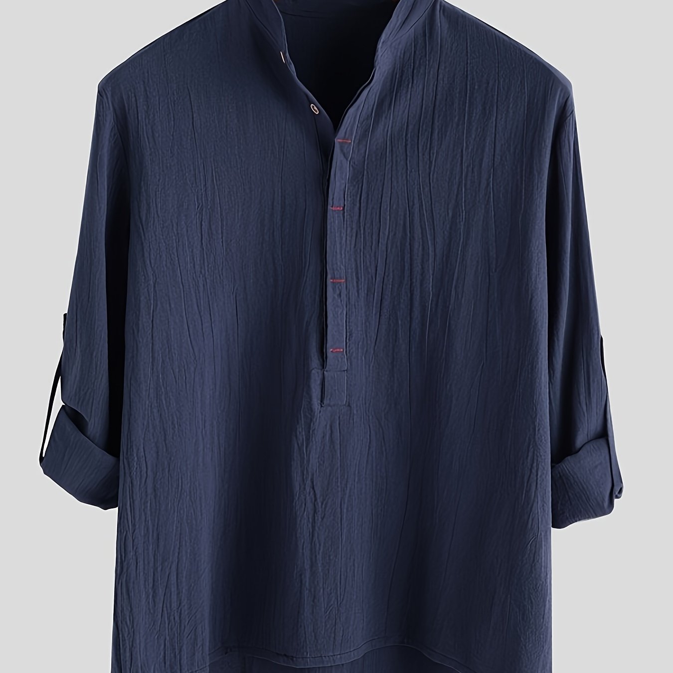 Men's Long Sleeve Henley Shirt with Stand Collar – Modern Casual Style for Everyday and Vacation
