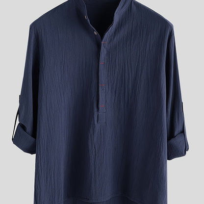 Men's Long Sleeve Henley Shirt with Stand Collar – Modern Casual Style for Everyday and Vacation
