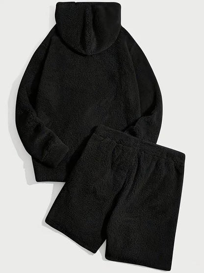 Unisex Teddyfleece Hoodie & Shorts Set Plüsch Hausanzug