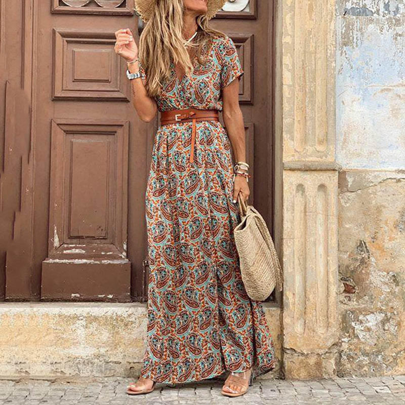 Barbara – V-neck floral dress in Simiya style