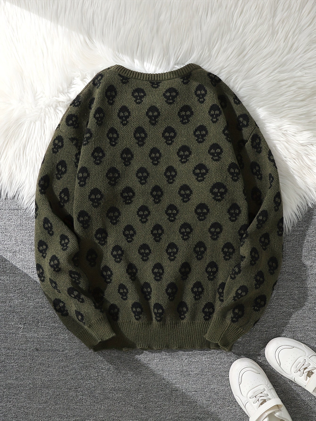 Unisex skull crew-neck long-sleeve knit sweater