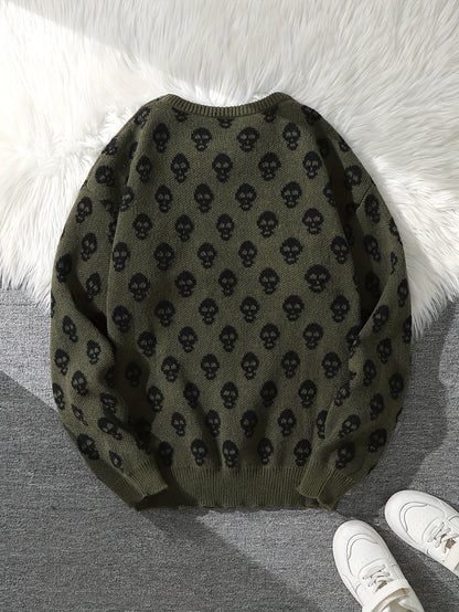 Unisex skull crew-neck long-sleeve knit sweater