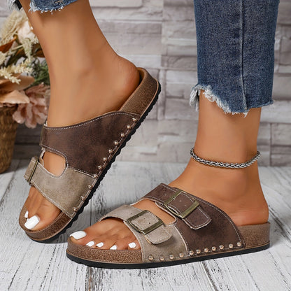 Women's Comfortable Vintage Sandals with Buckles – Open Toe, Casual & Everyday