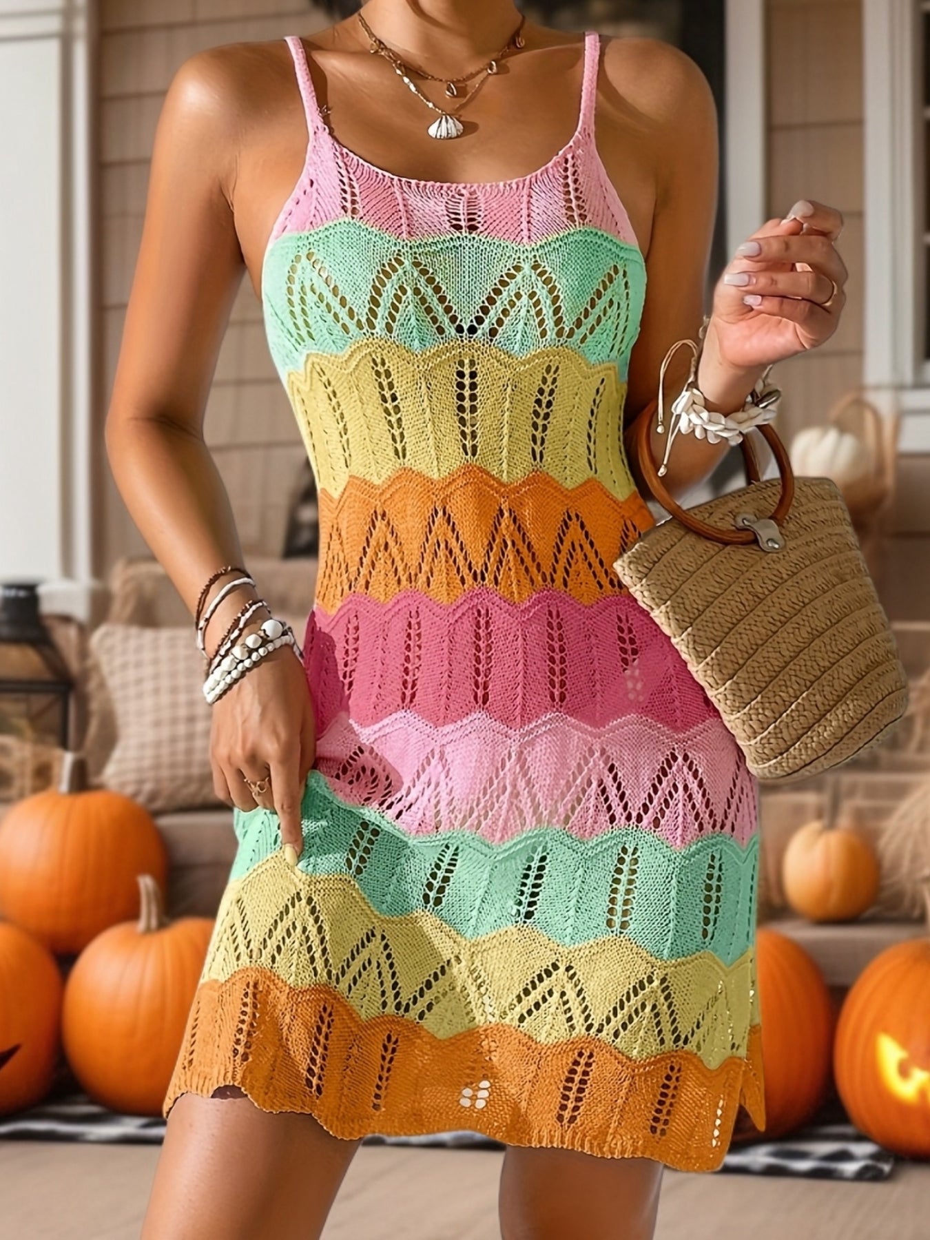 Women's Boho Mini Summer Dress with Chevron Pattern, Beach and Vacation Outfit