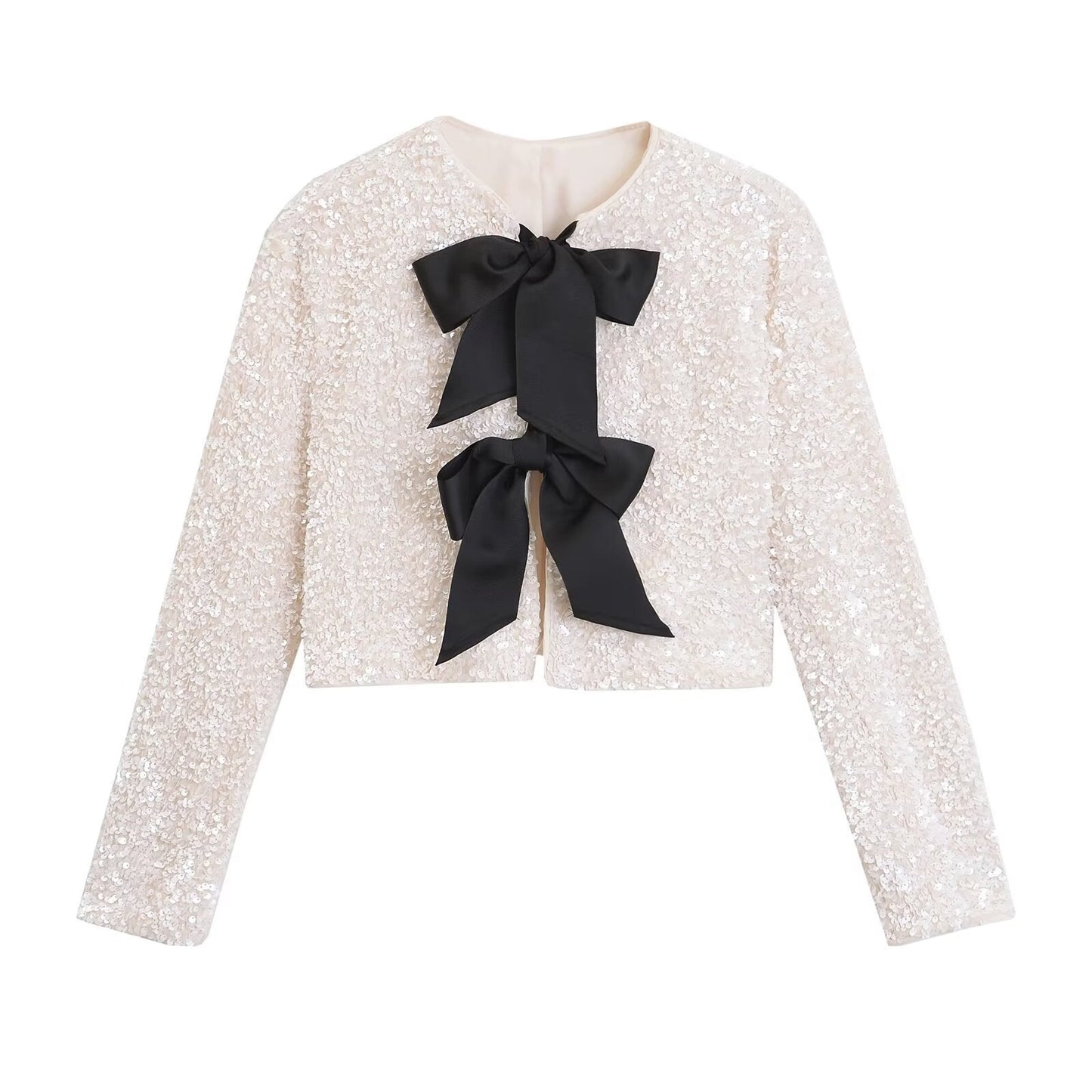 Amelia – Versatile short jacket with bow decoration and sequins