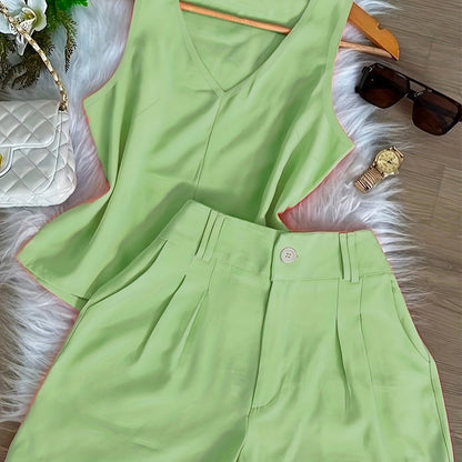 Women's Two-Piece Set – Elegant Top and Shorts for Spring & Summer, Leisure & Everyday Wear