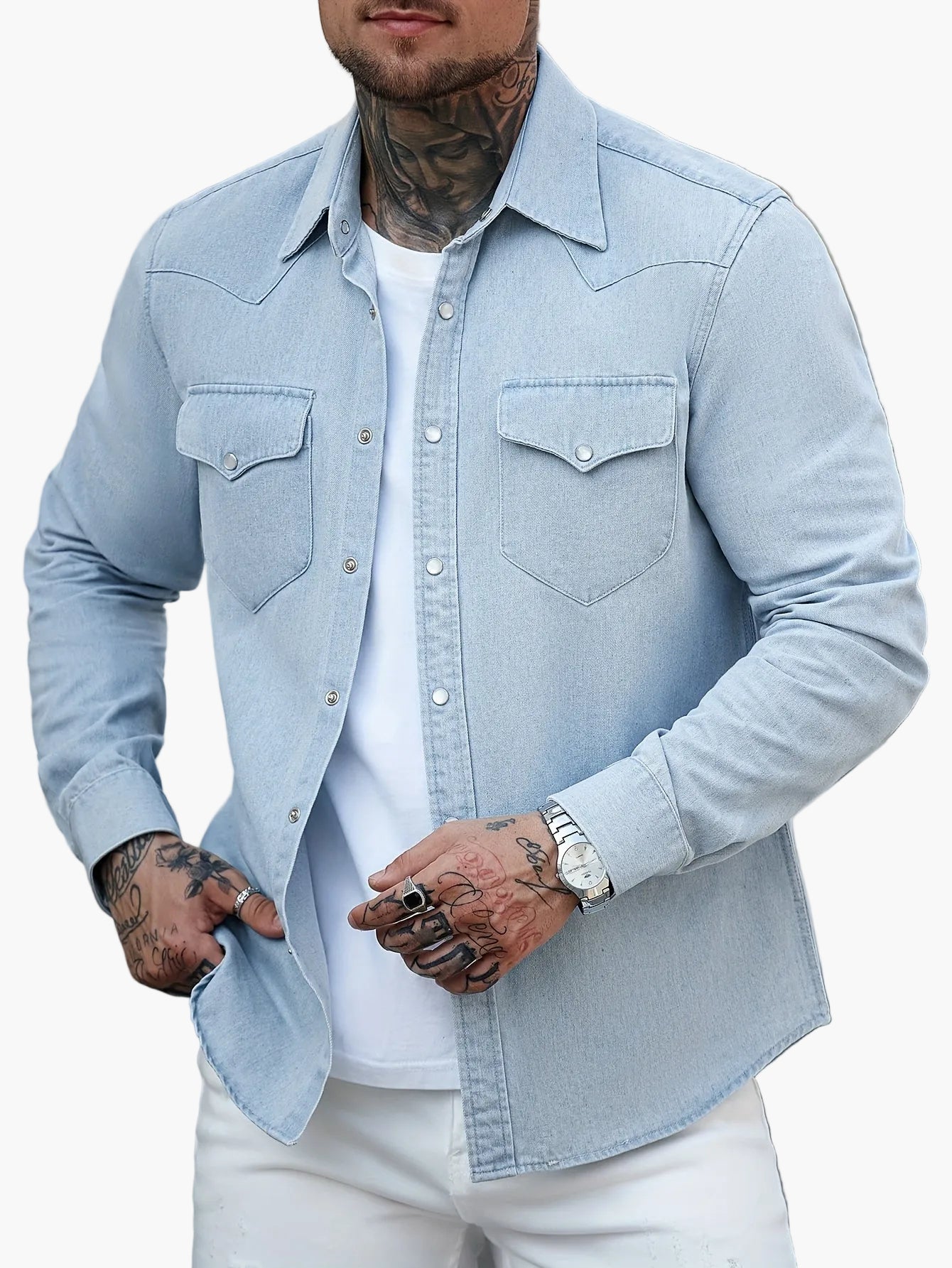 Herren Freizeit Jeanshemd im modernen Western-Stil – Perfekt für Alltag und Streetwear