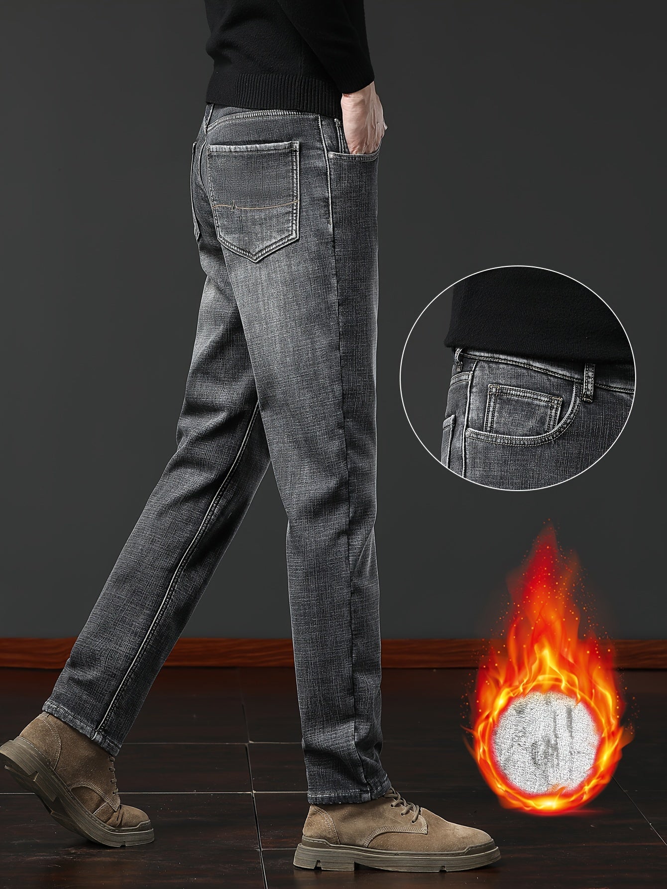 Herren Winter Jeans Thermojeans gefüttert gerade Schnitt mit Fleecefutter Blau Grau