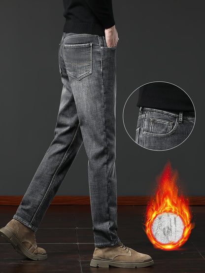 Herren Winter Jeans Thermojeans gefüttert gerade Schnitt mit Fleecefutter Blau Grau