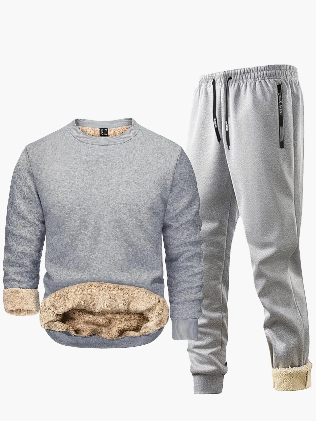 Men's Two-Piece Exercise Suit for Autumn & Winter – Fleece Lined, Casual, Warm, Ideal for Leisure & Exercise