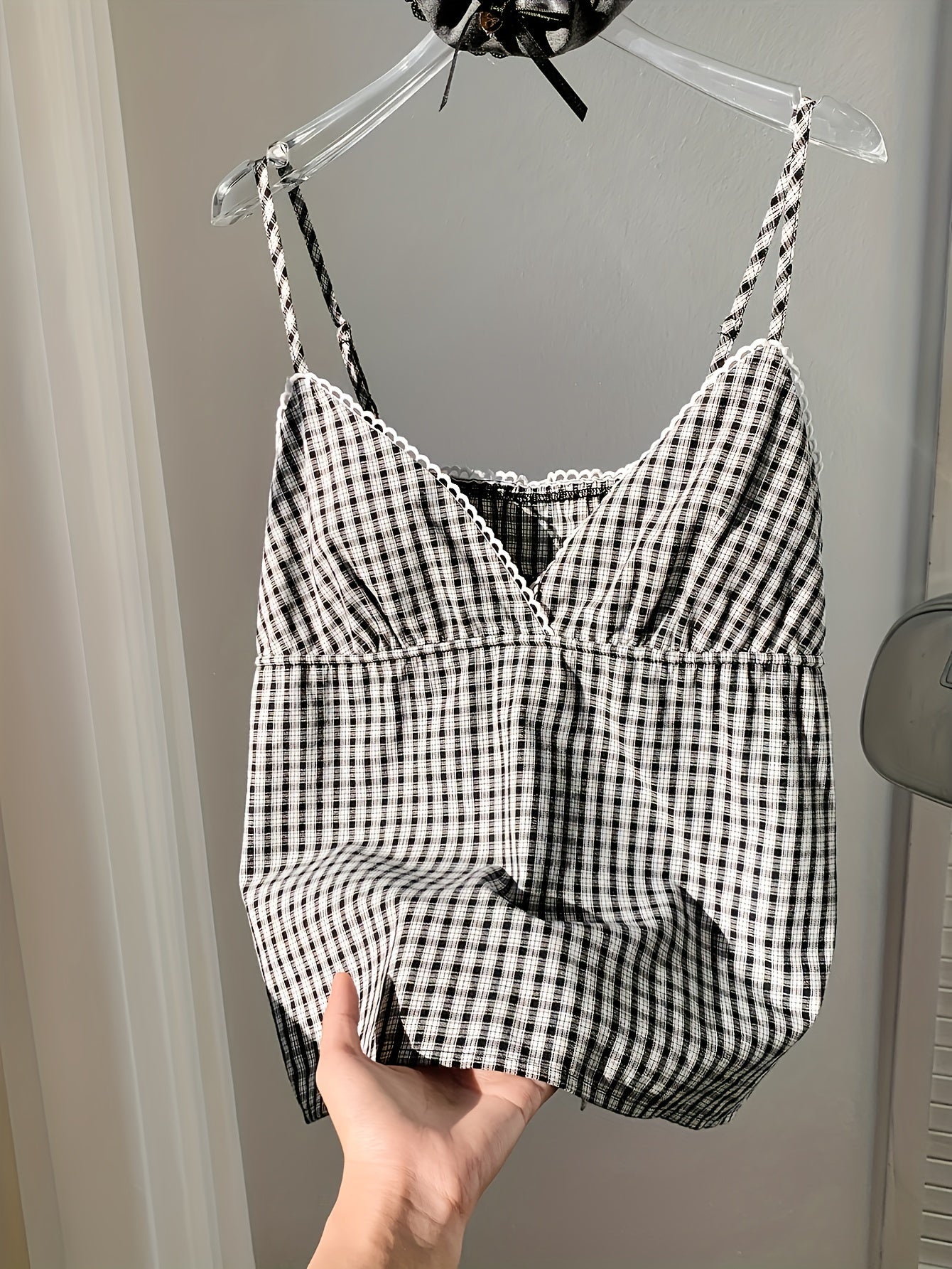 Women's Vintage-Style Checkered Strap Top for Casual and Summer Wear