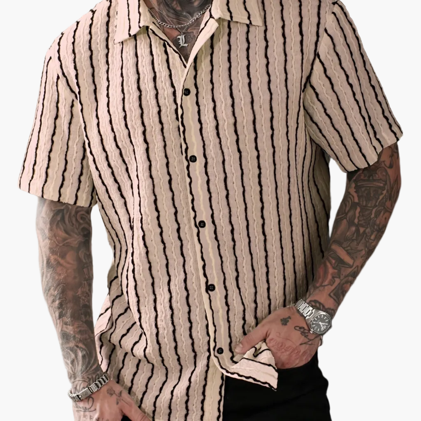 Men's Short-Sleeve Striped Shirt – Modern Summer Shirt for Leisure & Vacation