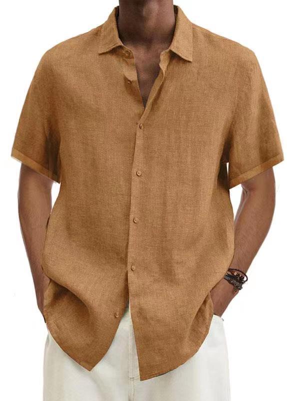 Men's Casual Short-Sleeve Shirt – Modern Japanese Style, V-Neck, Solid Color, Ideal for Everyday & Vacation