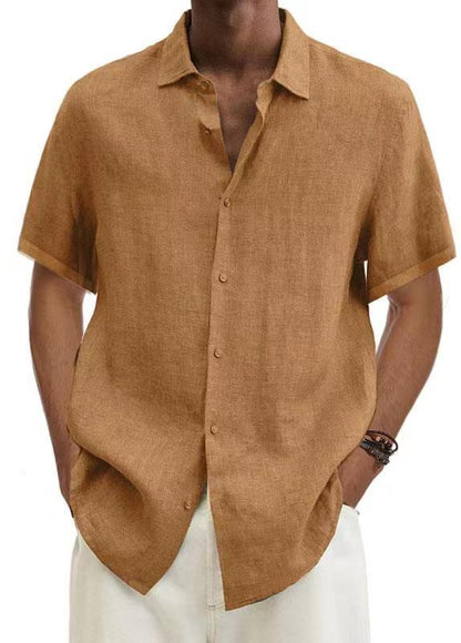 Men's Casual Short-Sleeve Shirt – Modern Japanese Style, V-Neck, Solid Color, Ideal for Everyday & Vacation