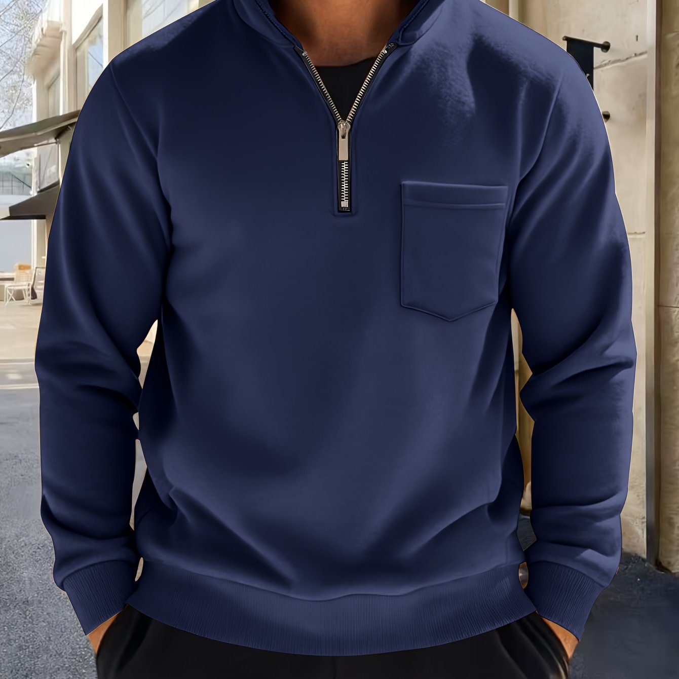 Herren Halb-Reißverschluss Pullover mit Brusttasche