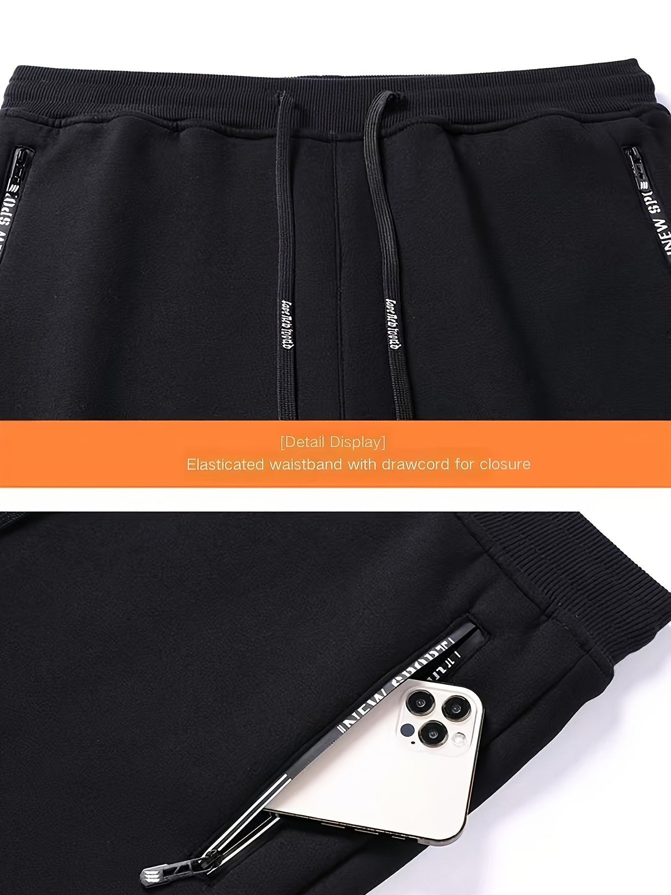 Men’s warm lined sweatpants 3-pack with drawstring and zippered pockets