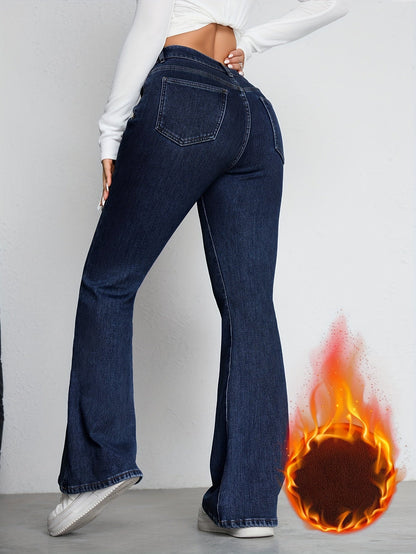 Damen Schlaghose Jeans Dunkelblau High Waist