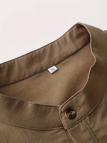 Men's Long Sleeve Henley Shirt with Stand Collar – Modern Casual Style for Everyday and Vacation