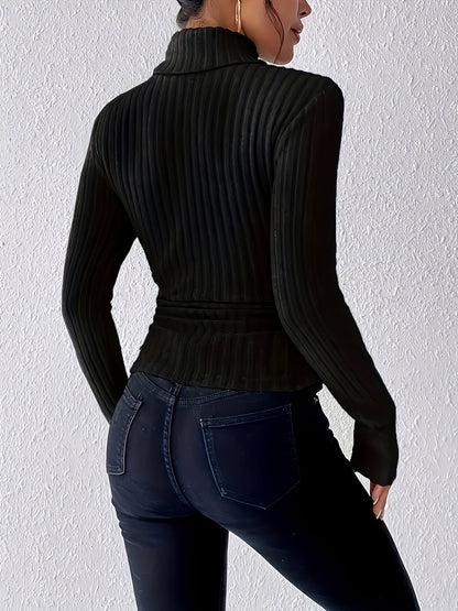 Damen Rollkragen Langarm Rippstrick Top Slim Fit