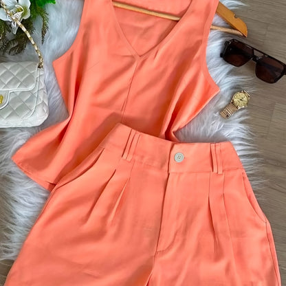 Women's Two-Piece Set – Elegant Top and Shorts for Spring & Summer, Leisure & Everyday Wear
