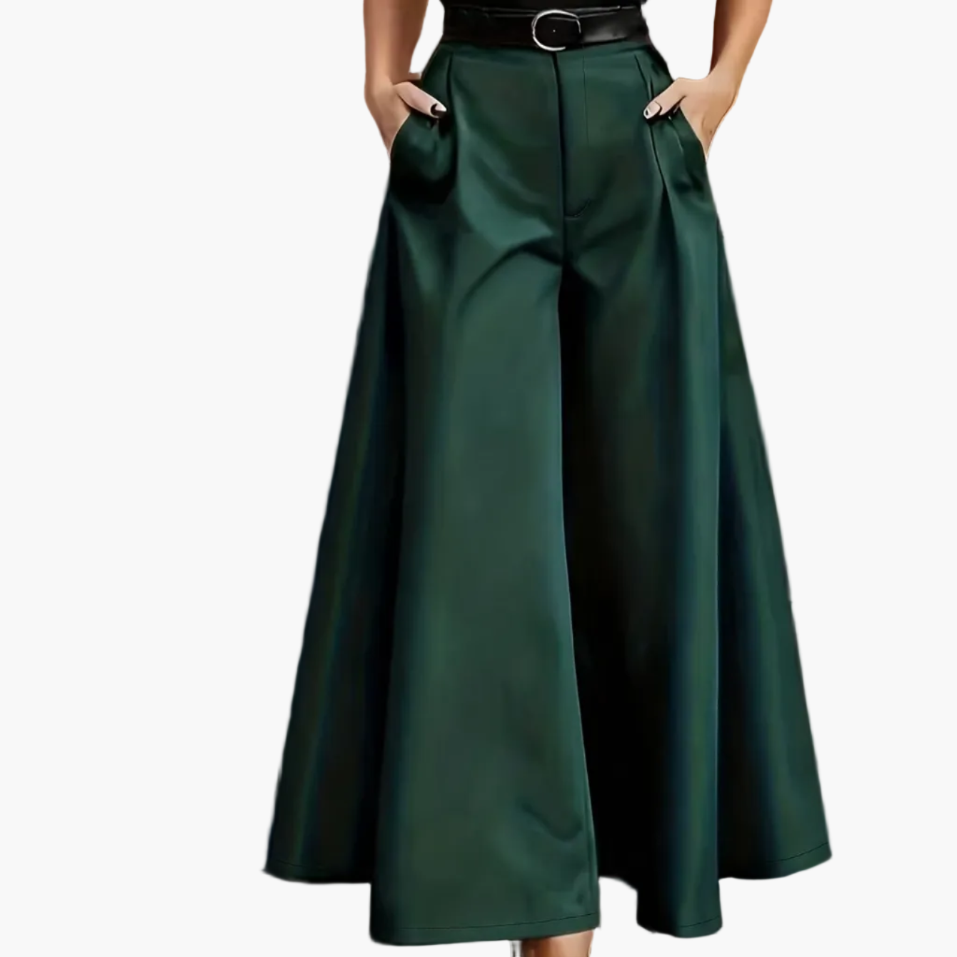 Women's Elegant Wide High-Waist Palazzo Pants with Belt for Office and Leisure