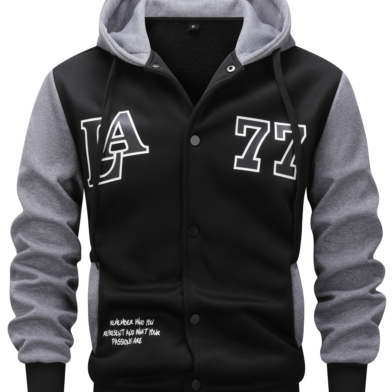 Men's two-tone hooded jacket with snap buttons
